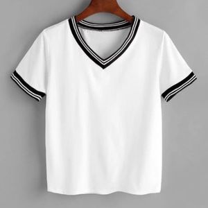 white contrast striped t-shirt